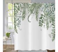 ASDCXZ Verde Salvia Eucalipto Cortina de Ducha 120x180 cm, Verde Hojas de Eucalipto Primavera Acuarela Plantas Impermeable Cortina de Baño Textil Lavable Cortinas Ducha para Bañera con 8 Ganchos