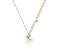 Asdecy Luna Stella - Gargantilla de diamante para mujer de plata 925/oro chapado de 14 K y circonitas cúbicas hipoalergénicas, sin níquel, joya regalo para mujer, Plata esterlina, Circonia cúbica