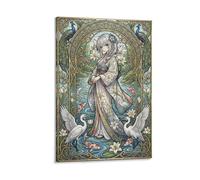 ASDFGHJKLZA Art Nouveau Anime Cuadros Lienzos Decorativos Decoracion Pared Salon chica kimono japon carpa koi grulla pavo real 16x24inch(40x60cm)