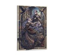ASDFGHJKLZA Art Nouveau Anime Cuadros Lienzos Decorativos Decoracion Pared Salon estilo gotico dos chicas cuervos murcielagos 08x12inch(20x30cm)