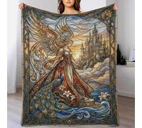 ASDFGHJKLZA Art Nouveau Mucha Ángel Suave Impresión 3D Franela Manta Colcha Suave Peluche Sofá Cama Niños Adultos Regalo Transpirable 40x50inch(100x130cm)