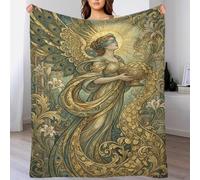 ASDFGHJKLZA Art Nouveau Mucha Diosa Ángel Impresión 3D Franela Manta Colcha Suave Cálida Peluche Cama Sofá Niños Adultos Regalo Transpirable Todo El Año 70x80inch(180x200cm)