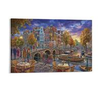 ASDFGHJKLZA Canal Amsterdam Atardecer Lienzos Decorativos Paisaje Urbano Romántico Decoracion Pared Salon Arte De Pared 08x12inch(20x30cm)