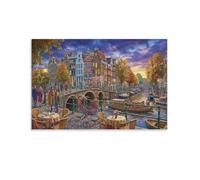 ASDFGHJKLZA Canal de Amsterdam Cuadros Lienzos Decorativos Decoracion Pared Salon Paisaje Urbano Atardecer Arte De Pared 16x24inch(40x60cm)