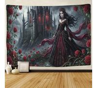 ASDFGHJKLZA Castillo Gótico Tapiz de Pared Impreso en 3D Reina Oscura Colgante de Pared Rosas Dormitorio Sala Hogar 70cmx100cm
