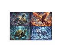 ASDFGHJKLZA Cuatro Bestias Mitologicas Cuadros Lienzos Decorativos Dragon Fenix Tigre Decoracion Pared Salon 20x30inch(50x75cm)
