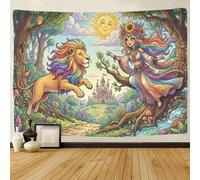 ASDFGHJKLZA Cuento de Hadas León Tapiz de Pared Impreso en 3D Princesa Decoración de Arte de Pared Dormitorio Hogar 100cmx150cm
