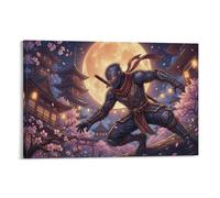 ASDFGHJKLZA Ninja Cibernético Impresion En Lienzo Noche Pagoda Japonesa Cuadros Lienzos Decorativos 20x30inch(50x75cm)