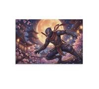 ASDFGHJKLZA Ninja Cyber Cuadros Lienzos Decorativos Pagoda Japonesa Luna Noche Sakura Decoracion Pared Salon 12x18inch(30x45cm)