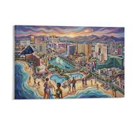 ASDFGHJKLZA Paisaje Urbano Vibrante Cuadros Lienzos Decorativos Escena Playa Atardecer Decoracion Pared Salon 20x30inch(50x75cm)