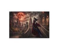 ASDFGHJKLZA Reina Vampira Gotica Cuadros Lienzos Decorativos Luna De Sangre Dragon Arte De Pared Decoracion Pared Salon 24x36inch(60x90cm)