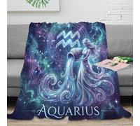 ASDFGHJKLZA Zodiaco de Acuario Suave Impresión 3D Celestial Franela Manta Colcha Suave Cálida Peluche Cama Sofá Niños Adultos Regalo Transpirable 70x80inch(180x200cm)