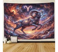 ASDFGHJKLZA Zodiaco de Aries Impresión 3D Colgante De Pared Tapiz Para Dormitorio Galaxia Roja Tapices Decoración Del Hogar Cortina Salón Residencia 180cmx230cm