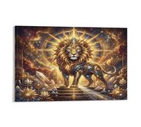 ASDFGHJKLZA Zodiaco de Leo Cuadro En Lienzo Arte De Pared León Dorado Moderno HD Lienzo Decorativo Para Salón, Dormitorio, Casa, Pasillo Decoracion, Regalo 12x18inch(30x45cm)