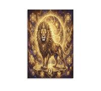 ASDFGHJKLZA Zodiaco de Leo Cuadro En Lienzo Lienzo Decorativo León Dorado Moderno HD Arte De Pared Para Salón, Dormitorio, Pasillo, Oficina Decoracion, Regalo 12x18inch(30x45cm)