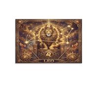 ASDFGHJKLZA Zodiaco de Leo Cuadro En Lienzo Moderno HD León Dorado Póster Arte De Pared Para Dormitorio, Salón, Oficina, Pasillo Decoracion Pared, Regalo 12x18inch(30x45cm)