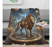 ASDFGHJKLZA Zodiaco de Leo Manta Colcha Franela Steampunk Impresión 3D Suave Calentita Peluche Cama Sofá Niños Adultos Regalo Transpirable Todo El Año 70x80inch(180x200cm)
