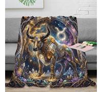 ASDFGHJKLZA Zodiaco de Tauro Impresión 3D Toro de Ensueño Franela Manta Colcha Suave Cálida Peluche Cama Sofá Niños Adultos Regalo Transpirable Cálida Dulce 70x80inch(180x200cm)