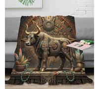 ASDFGHJKLZA Zodiaco de Tauro Manta Colcha Impresión 3D Aztec Art Franela Suave Calentita Peluche Cama Sofá Niñas Adultos Regalo Transpirable Cálida 70x80inch(180x200cm)