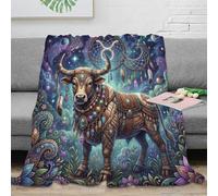 ASDFGHJKLZA Zodiaco de Tauro Manta Colcha Impresión 3D Bohemia Franela Suave Calentita Peluche Sofá Cama Niños Adultos Regalo Transpirable Dulce 70x80inch(180x200cm)