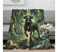 ASDFGHJKLZA Zodiaco de Tauro Manta Colcha Impresión 3D Toro Misterioso Franela Suave Calentita Peluche Cama Sofá Niñas Adultos Regalo Transpirable Cálida 70x80inch(180x200cm)