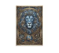 ASDFGHJKLZA Zodíaco Leo Lienzo Cuadros Lienzos Decorativos León Tonos Azules Decoracion Pared Salon 08x12inch(20x30cm)