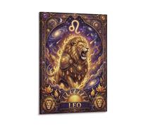 ASDFGHJKLZA Zodíaco Leo Lienzo Cuadros Lienzos Decorativos Símbolo León Decoracion Pared Salon Noche Púrpura Arte De Pared 20x30inch(50x75cm)