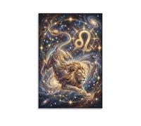 ASDFGHJKLZA Zodíaco Leo Lienzo Cuadros Lienzos Decorativos Simbolo Leon Fantasia Cielo Nocturno Decoracion Pared 16x24inch(40x60cm)