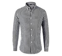 ASDFS Mens Business Shirt Mens Classic Simplicity Vertical Stripes Shirt Long Sleeve Mens Kent Collar Button Placket Striped Shirt Mens Slim Fit Causal Shirt G-Black M