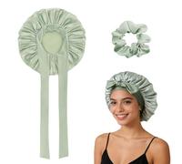 ASDIIT Gorro de seda de doble capa para dormir, gorro de satén ajustable para cabello rizado y lazo de seda, regalos de cuidado personal para mujeres y hombres (verde)