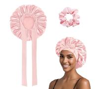 ASDIIT Gorro de seda de doble capa para dormir, gorro de satén ajustable para cabello rizado y lazo de seda, regalos de cuidado personal para mujeres y hombres (rosa)