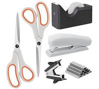 Asdirne Set de oficina, set de papelería con 2 tijeras, 1 grapadora, 1000 grapas 26/6, 1 quitagrapas, 1 cúter y una cinta adhesiva, el compañero de oficina perfecto