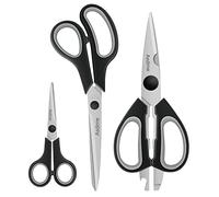 Asdirne Tijeras de cocina con cuchillas afiladas de acero inoxidable y asas suaves, juego de tijeras multifuncionales, 3 piezas, negro/gris