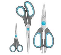 Asdirne Tijeras, Tijeras Cocina con Hojas Afiladas de Acero Inoxidable y Mangos Suaves, Juego de Tijeras Multifuncionales, 3PCs, Azul/Gris