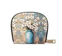 ASDJHFABKY Nature Scenery - Bolsa de piel con diseño de flores azules y blancas, diseño floral en florero, paquete de tarjetas para viajeros activos, para tarjetas de tránsito e identificaciones de