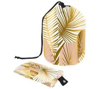 asebiunh - Bolsa de cosméticos con cordón, bolsa de maquillaje portátil con forma de barril, diseño abstracto de hojas doradas y rosas pálidas, gran capacidad, impermeable, multifuncional, bolsa de