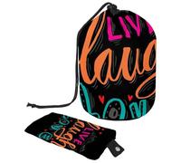 asebiunh - Bolsa de maquillaje grande con cordón, bolsa organizadora de maquillaje portátil con texto en inglés "Live Laugh Love", multicolor, 9.9x6.9in/25.2x17.6cm