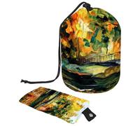 asebiunh - Bolsas de cosméticos de viaje, bolsa de maquillaje de barril, multifuncional, bolsa organizadora redonda, bolsillo de almacenamiento, pintura artística de puente de hoja de arce otoñal,