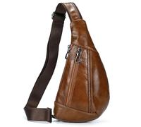 ASEDRFY Bolsa de pecho de piel auténtica para hombre, con compartimento para iPad y bolsillo para teléfono
