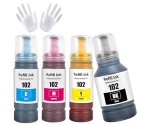 ASEKER 102 Tinta Múltiple Compatible para Epson EcoTank ET-2750 ET-2751 ET-2756 ET-2850 ET-2851 ET-2856 ET-3700 ET-3750 ET-3850 ET-4500 ET-4700 ET-4750 ET-4850 ET-4856 ET-15000 Impresora (BK/C/M/Y)