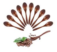 ASelected 10 Cucharas de Madera, 14 cm, Miel, Sopa, Mango Largo, Utensilios de Cocina, Multiusos