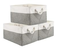 ASelected 3 cajas de almacenamiento grandes de 41 x 31 x 20 cm, cesta de almacenamiento con asa, caja de almacenamiento plegable para organizador del hogar, juguetes, ropa, productos de oficina, gris
