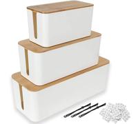 ASelected 3 Piezas Caja Organizadora Cables Tapa Madera Tapa Bambú Blanco