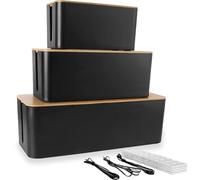 ASelected 3 Piezas Caja Organizadora Cables Tapa Madera Tapa Bambú Negro