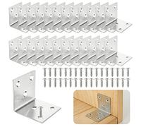 ASelected 30 conectores angulares de acero inoxidable 50 x 50 mm, ángulo de carga pesada 50 x 50 x 50 mm, ángulo de metal de 90 grados para fijar y reparar muebles, junta de refuerzo, color plateado