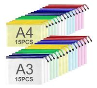 ASelected 30 piezas bolsa con cremallera A3+A4, 5 colores bolsa de plástico con cremallera, A3 bolsa de cremallera PVC malla de almacenamiento archivos A4 para almacenamiento de documentos recetas
