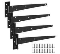 ASelected 4 bisagras en T de 12 pulgadas resistentes con recubrimiento en polvo para jardín, color negro, uso para jardín, almacén, cobertizo, puertas de granero