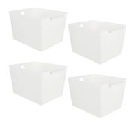 ASelected 4 cajas de almacenamiento de plástico con asa, caja blanca de 26 x 19 x 15 cm, cesta de almacenamiento de plástico, para cocina, hogar y oficina, color blanco, tamaño grande