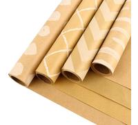 ASelected 4 rollos de papel de regalo, 43 x 300 cm, rollo de papel de regalo para cumpleaños 4, papel de regalo para niños con etiqueta de regalo y cuerda de yute, juego de rollos para cumpleaños