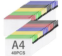 ASelected 40 bolsas para documentos A4 con cremallera, malla de plástico con cremallera, 5-color, A4